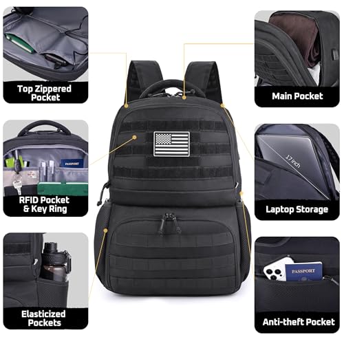 MOZETO Laptop Lunch Backpack for Men, Tactical Inspired Utility Anti-Theft Work Bag with Cooler Compartment Lunchbox (Blac...