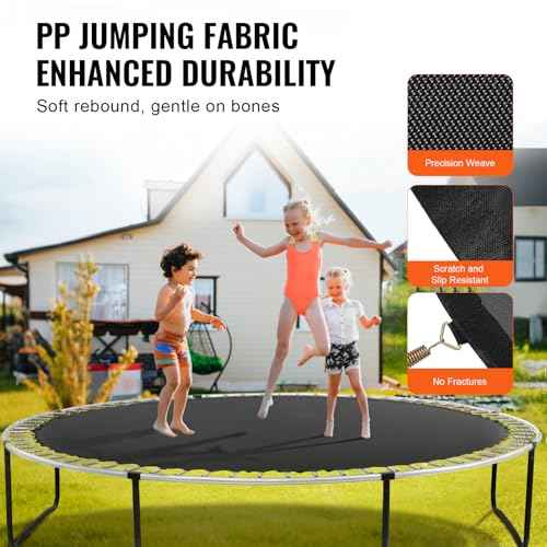 VEVOR Replacement Trampoline Mat, Jumping Mat Fits 12/13/14/15 ft Frame, Universal Jumping Round Trampoline, UV-Resistant Mat with Spring Tool & 72/80/92 V-Rings, Fit 5.5"/6.5"/7" Spring Length