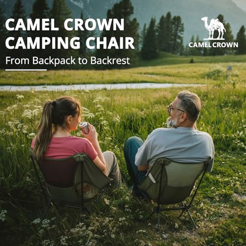 CAMEL CROWN Camping Chair Heavy Duty Backpacking Chair - Ultra-Light Folding Chair with Carry Bag, Portable Compact for Ou...