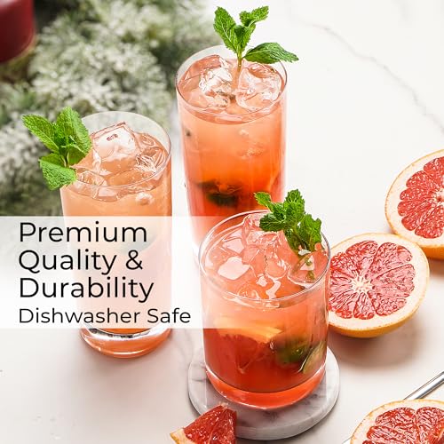 MIAMIO - Drinking Glasses Set of 12/6 x Small 13 oz and 6x Big 15.8 oz Glass Cups for Water, Cocktails, Tea and Beer - Dis...
