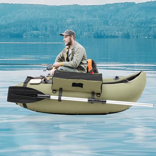 Inflatable Boat, Inflatable Fishing Boat, Portable Boat Raft Kayak with Accessories Pole Holders Cushions Grab Line Outdoo...