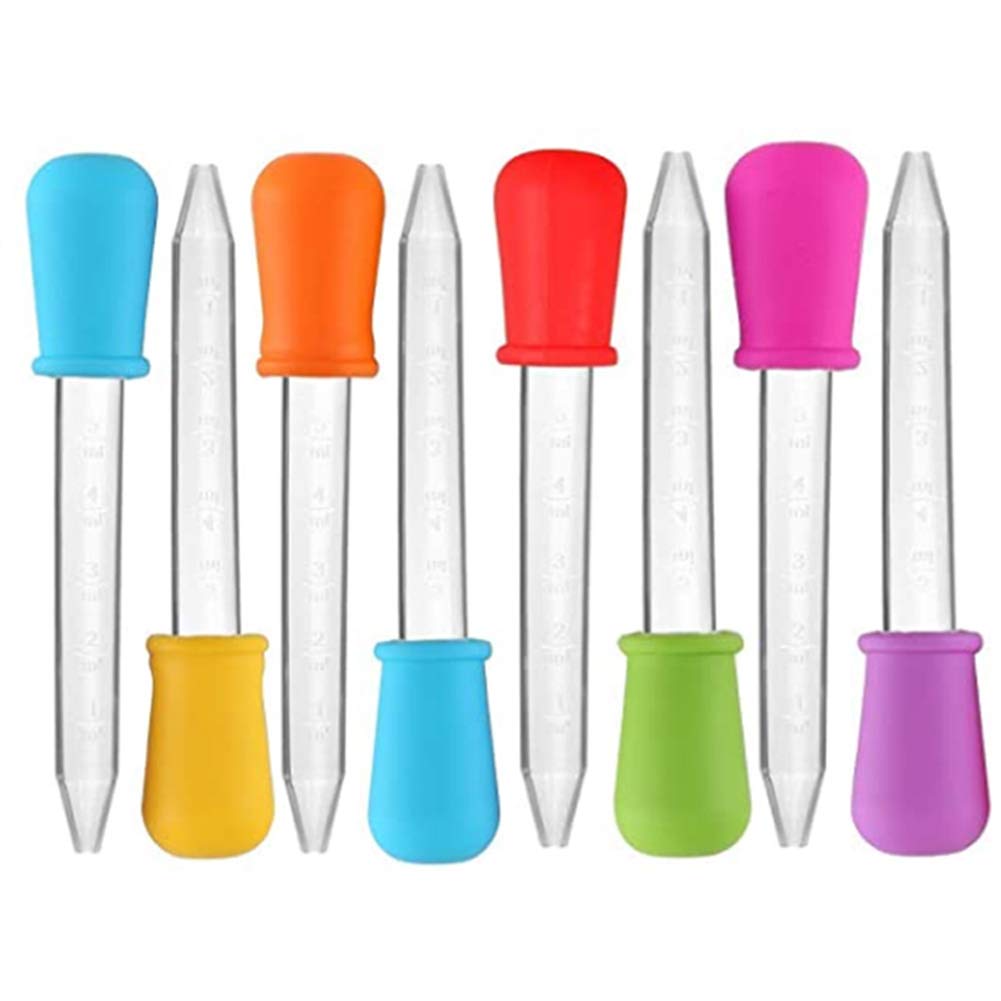 Shuiniba 5ml Liquid Droppers Medicine Silicone and Plastic Pipettes Eye Dropper with Bulb Tip for Kids Candy Molds (8 Pack）
