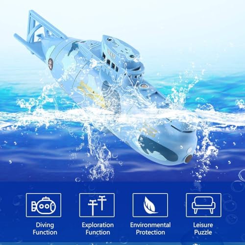 Ouhgnoh Mini RC Boat Toy Remote Control Tourist Submarine Underwater Electric Fish Tank Diving Child's Birthday Present(Blue)