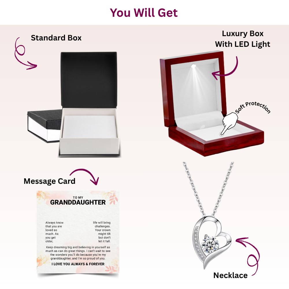To My Granddaughter Necklace Gifts From Grandma Grandmother or Grandpa Grandfather Birthday Graduation Christmas Jewelry From Grandparents With Message Card and Gift Box (Standard Box, Love Forever)