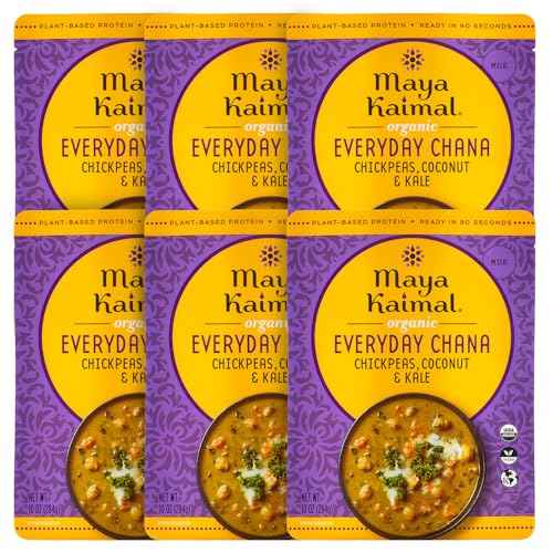 Maya Kaimal Foods - Organic Indian Everyday Chana - 10oz - Fully Cooked Chickpeas with Coconut & Kale - Vegan - Microwavable - Ready to Eat - Pack of 6