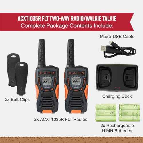 Cobra ACXT1035R FLT Floating Walkie Talkies - Waterproof, Rechargeable, Long Range up to 37-Mile Two Way Radio with NOAA Weather Alert & VOX, (2 Pack)