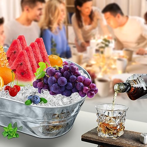 4 PCS 3 Gallon Galvanized Tub Champagne Bucket with Carry Beer Drink Storage Cooler Metal Beverage Ice Tub Galvanized Ice ...