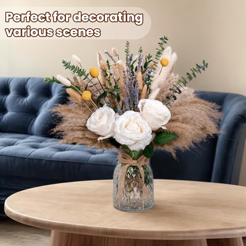 Faux Flower Arrangement with Vase, Center Pieces Decoration for Table, Pampas Grass Floral Décor, Thanksgiving & Christmas...