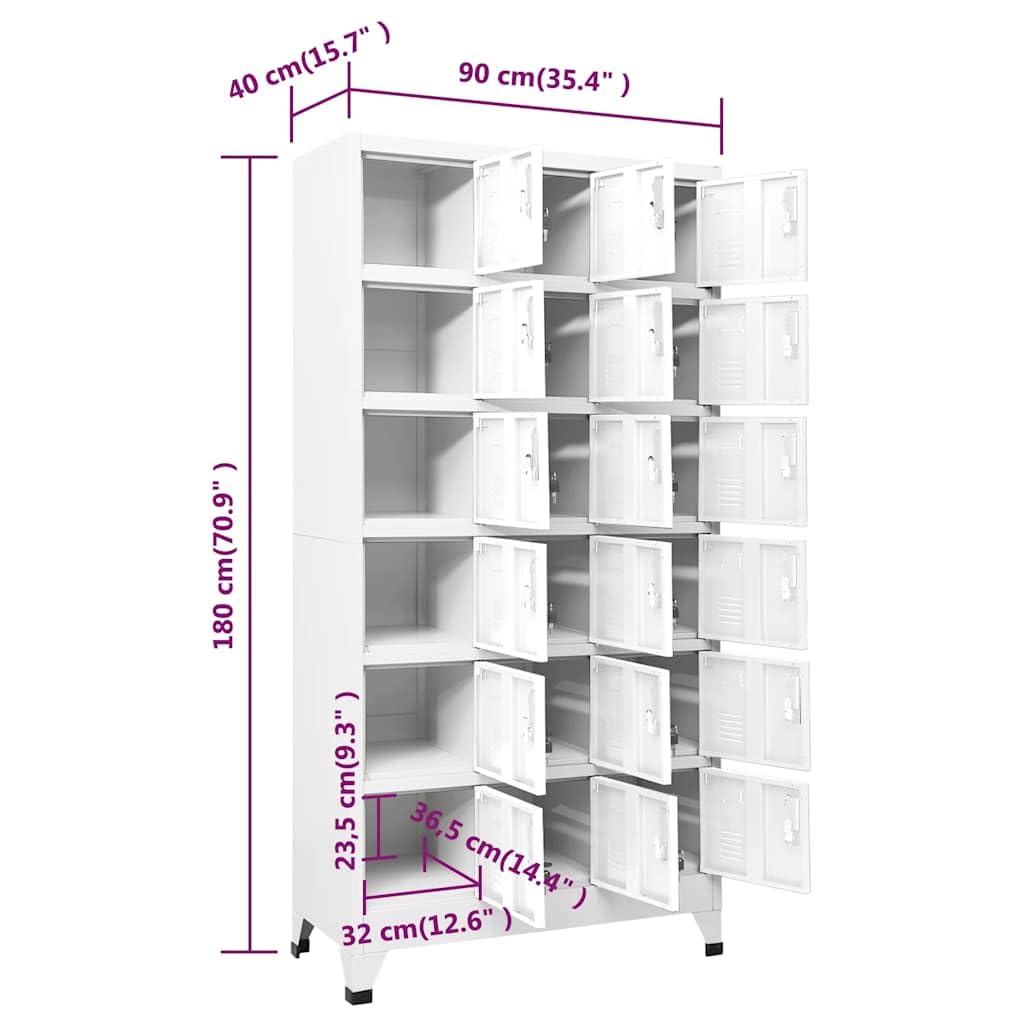 18-Compartment Metal Locker Cabinet with Lockable Doors, 35.4x15.7x70.9 Inches, for Gym and Changing Room Storage, Name Card Holders and Ventilation Holes