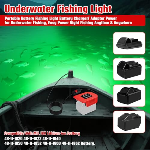 YNDZ Underwater Fishing Light Compatible with Milwaukee M18 Battery,1300 Lumens, LED Green Light for IP68 Waterproof Subme...
