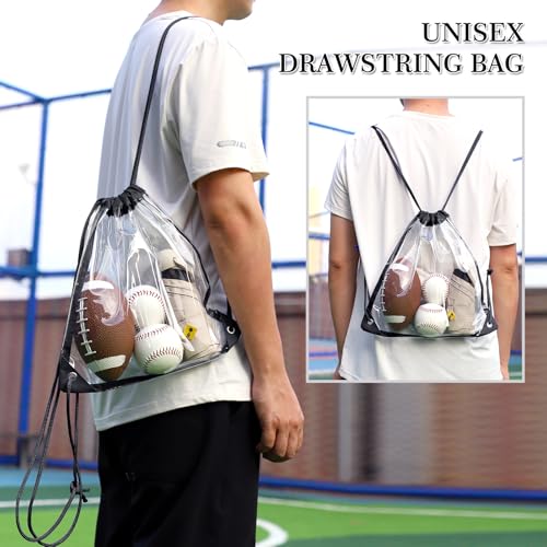 RunaFun 2Pack Clear Drawstring Backpack ，12×12×6 Small Clear Drawstring Bags for Stadium Events, Work, Festivals and Sport...