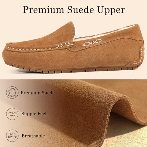 KIDMI Women's Genuine Suede Moccasin Slippers Fluffy Cozy House Shoes with Soft Sole Indoor/Outdoor