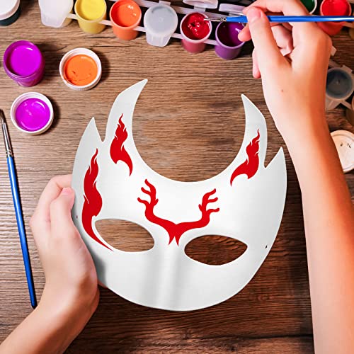 Elcoho 24 Pieces White Paper Masks Half Face Masquerade Masks DIY Hand Painted Mask with Tether Paints Brushes Mardi Gras ...