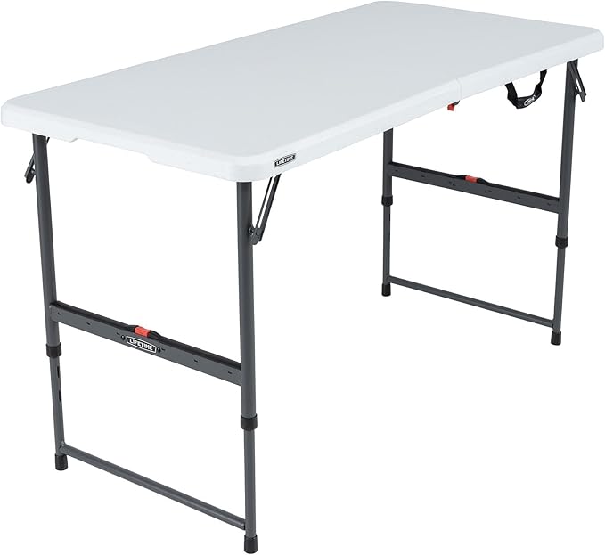 Lifetime 4-Foot Fold-in-Half Height Adjustable Table, Portable for Versatile Indoor or Outdoor Use