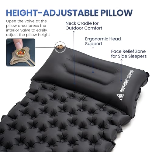 ONETIGRIS Blackcrystal Sleeping Pad, Ultralight Camping Sleeping Pad with Pillow Built-in Foot Pump Inflatable Sleeping Ma...