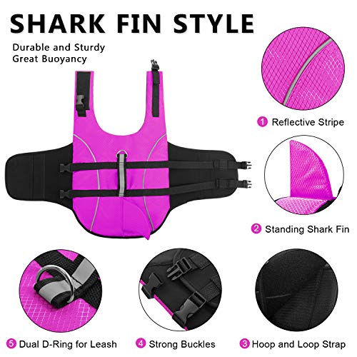 Queenmore Ripstop Dog Life Jacket Shark Life Vest for Dogs, Safety Lifesaver with High Buoyancy and Lift Handle for Small ...