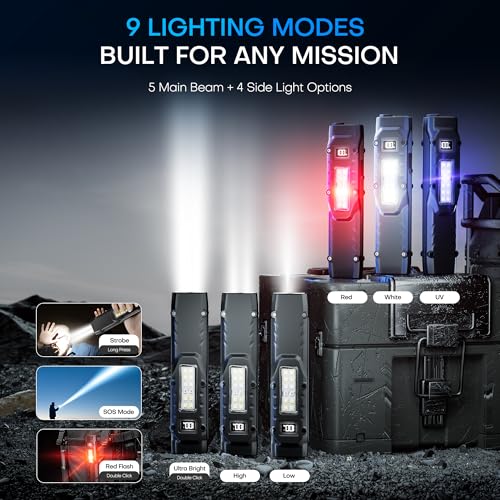 PASIION EDC Tactical Flashlight, Flat Flashlights Rechargeable,Dual-Switches LED Small Flashlight with Digital Display,Sta...