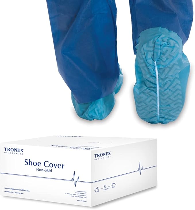 Tronex Non Slip Nonwoven Medical Disposable Shoe Cover, Fluid Resistant, Non-Skid Tread Pattern (100, Unisize)