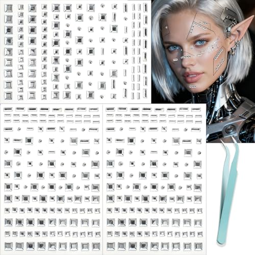 NOOEPC Robot Punk Style Self Adhesive Face Gems Stickers, Hair Gems Face Jewels Eye Jewels Rhinestones Festival Essentials...