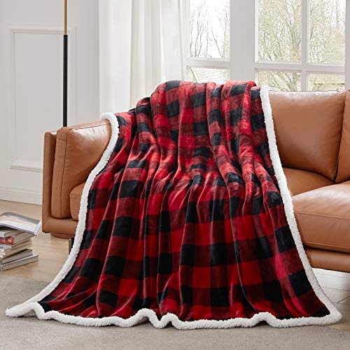 Touchat Sherpa Red and Black Buffalo Plaid Christmas Twin Blanket 60" X 70", Fuzzy Fluffy Soft Cozy Throw Blanket, Fleece ...