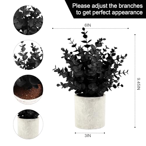 Coferset 2 Pack Black Fake Eucalyptus Small Fake Plants Potted Artificial Plants for Halloween Decorations Shelf Desk Home...