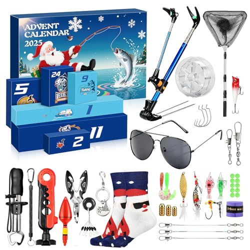 Fishing Advent Calendar 2025 for Men, 24 Days Christmas Countdown Fishing Lure Advent Calendars with Rod Holder, Landing N...