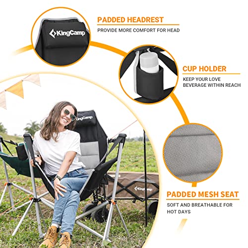KingCamp Bamboo Folding Table with Storage Mesh Layer & Hammock Camping Chair Aluminum Alloy Adjustable Back Swinging Chair,
