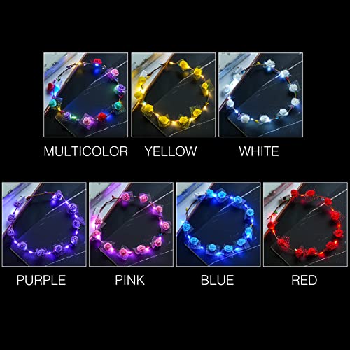 7 Pcs LED Flower Crown Headband, Light Up Flower Headbands for Women, Garlands Glowing Floral Wreath Crowns for Wedding Be...