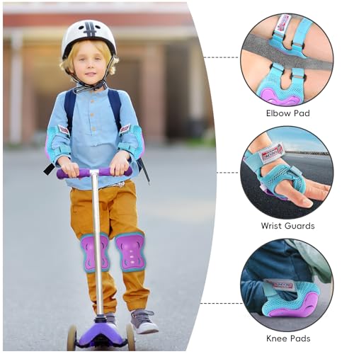 Youth/Kids Knee Pads Elbow Pads Wrist Guards Set for 3-15 Years Kids Protective Gear Set for Roller Skates Cycling Skatebo...