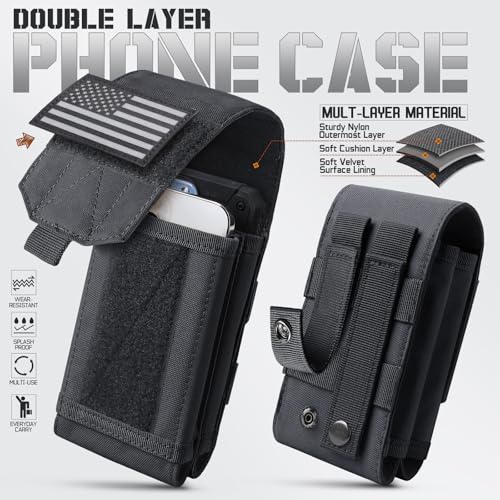 Molle Phone Pouch Tactical Phone Holster Universal Dual Cell Phone Holder Utility EDC Pouch with US Flag Patch