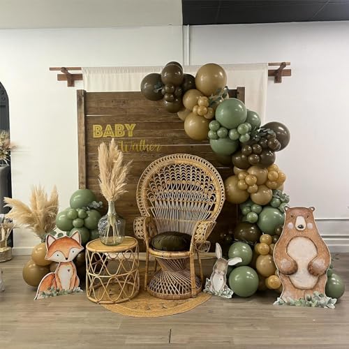 60 PCS Sage Green, Gold, Brown Latex Balloons - Woodland Camo Army Olive Green, Dark Brown, Coffee Nude Gold Party Balloon...