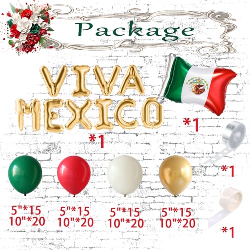 Mexico Balloon Arch Garland Kit, 154 pcs Green White Red Gold Mexico Flag VIVA Foil balloons for Mexico Independence Day J...