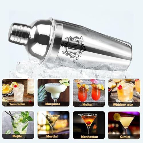 Personalized Cocktail Shaker 24oz - Custom Stainless Steel Bar Kit with Engraved Name, Built-in Strainer & Measuring Jigge...