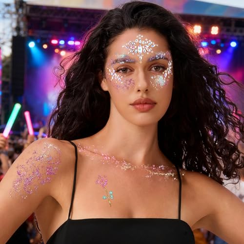 YGDZ Glow in The Dark Face Glitter, Hair Body Glitter Gel, Face Jewels Stick On for Women, Festival Carnival Outfits, Merm...