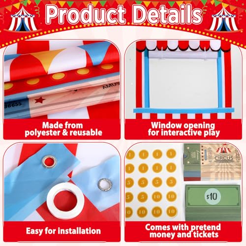 71Pcs Circus Ticket Booth Doorway Playhouse with Pretend Money Carnival Circus Theme Pretend Play Set Educational Play Sto...