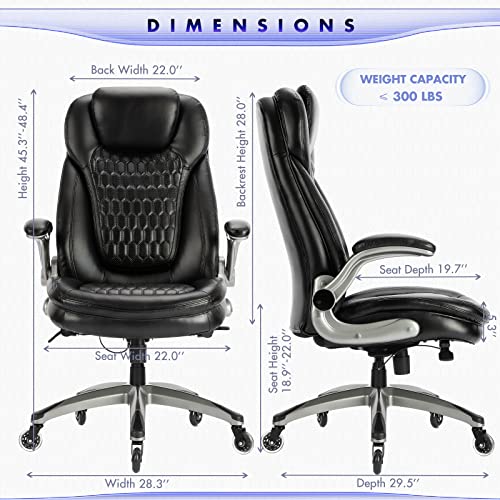 Executive Office Chair-Ergonomic Computer Desk Chair, High Back Leather Chair with Padded Flip-up Arms, Swivel Home Office...