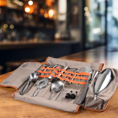 Etens Travel Bartender Kit – 22-Pc Bartending Kit with Bar Tools Bartender Accessories, Waxed Canvas Tool Bag – Profession...