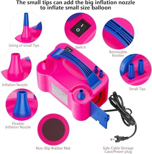 Motorenbau Electric Balloon Pump, Portable Electric Balloon Blower Machine Balloon Air Pump, Dual Nozzle 110V 600W Balloon...