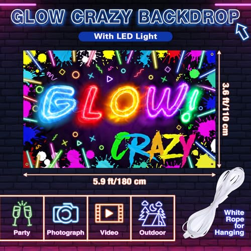 Wiwiqing Glow Crazy Backdrop with LED Light Neon Glowing Birthday Photography Background LED Light Strip 5.9 x 3.6ft Glow ...
