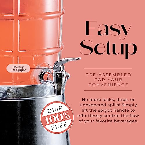 Style Setter Patchwork Beverage Dispenser Cold Drink Dispenser w/ 2.4-Gallon Capacity Glass Jug, Ice Insert, Fruit Infuse...
