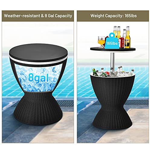 Tangkula Outdoor Cool Bar Table, Rattan Patio 8 Gallon Beer and Wine Cooler, All-Weather Ice Bucket w/Height Adjustable To...