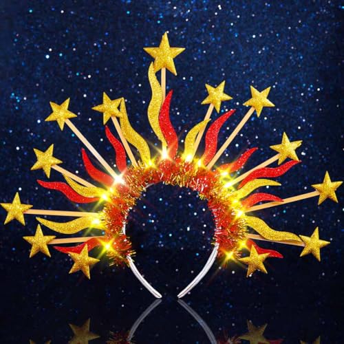 DRESBE Light Up Sun Goddess Headband New Year LED Star Crown Headbands NYE Glow Party Hair Accessories for Women