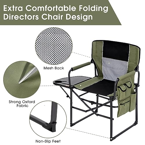 YOUGYM Wide Folding Director Chair with Table, Outdoor Camping Chair for Adults with Cup Holder Load 330 Lbs, Portable Lig...