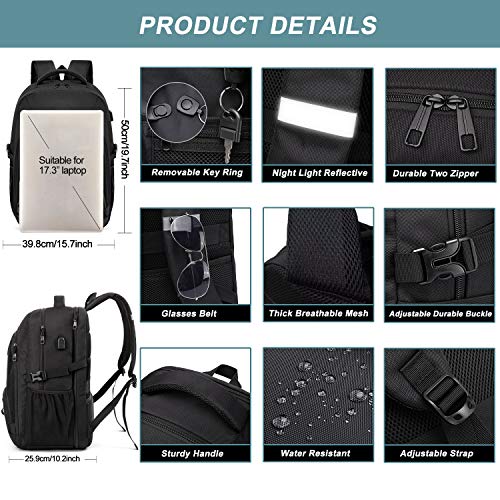 Extra Large Backpack for Men 50L,Water Resistant 17.3 inch Travel Laptop Backpack with USB Charging Port,TSA Friendly Big ...