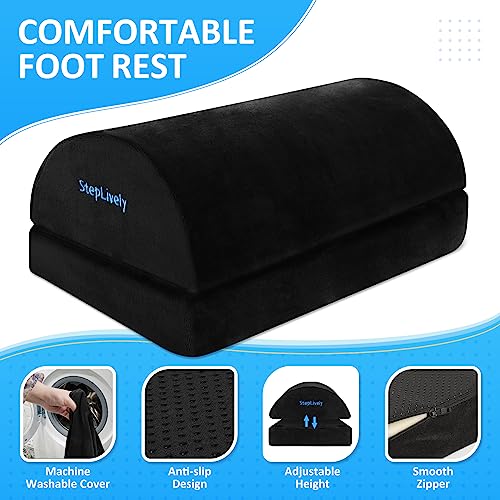StepLively Foot Rest for Under Desk at Work, Comfortable Foot Stool with 2 Adjustable Heights, Footrest with Washable Cove...