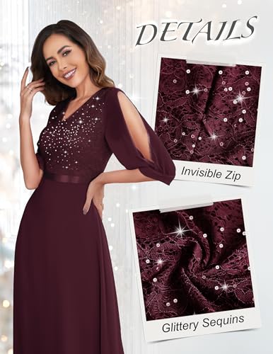 Wedtrend Women's Sequin Dresses Sparkly Glitter Dress Split Sleeves Formal Dresses Maxi Evening Dress