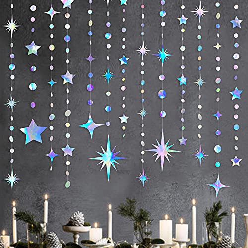 Iridescent Party Decorations Star Circle Dot Paper Garland Banner Bunting Streamer Metallic Hanging Twinkle Star Decoratio...