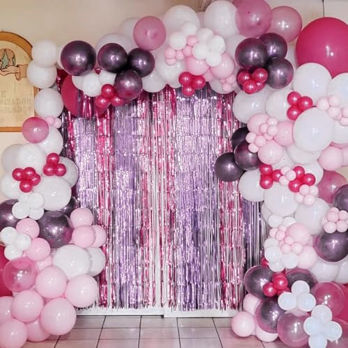 ParyWoo Light Purple Streamers 2pcs Tinsel Backdrop 8.2FT Metallic Lavender Foil Fringe Streamer Curtains Photo Booth Back...