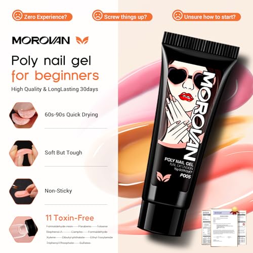 Morovan Poly Gel Nail Kit for Pretty Gift: Extension Gel Nail Kit With Nail Lamp Slip Solution Complete Professional Manic...