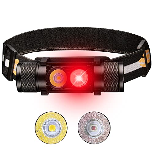 77outdoor LED Rechargeable Red Headlamp, H25LR / D25LR Powerful Lightweight Headlight with 90 High CRI Bright White Light ...